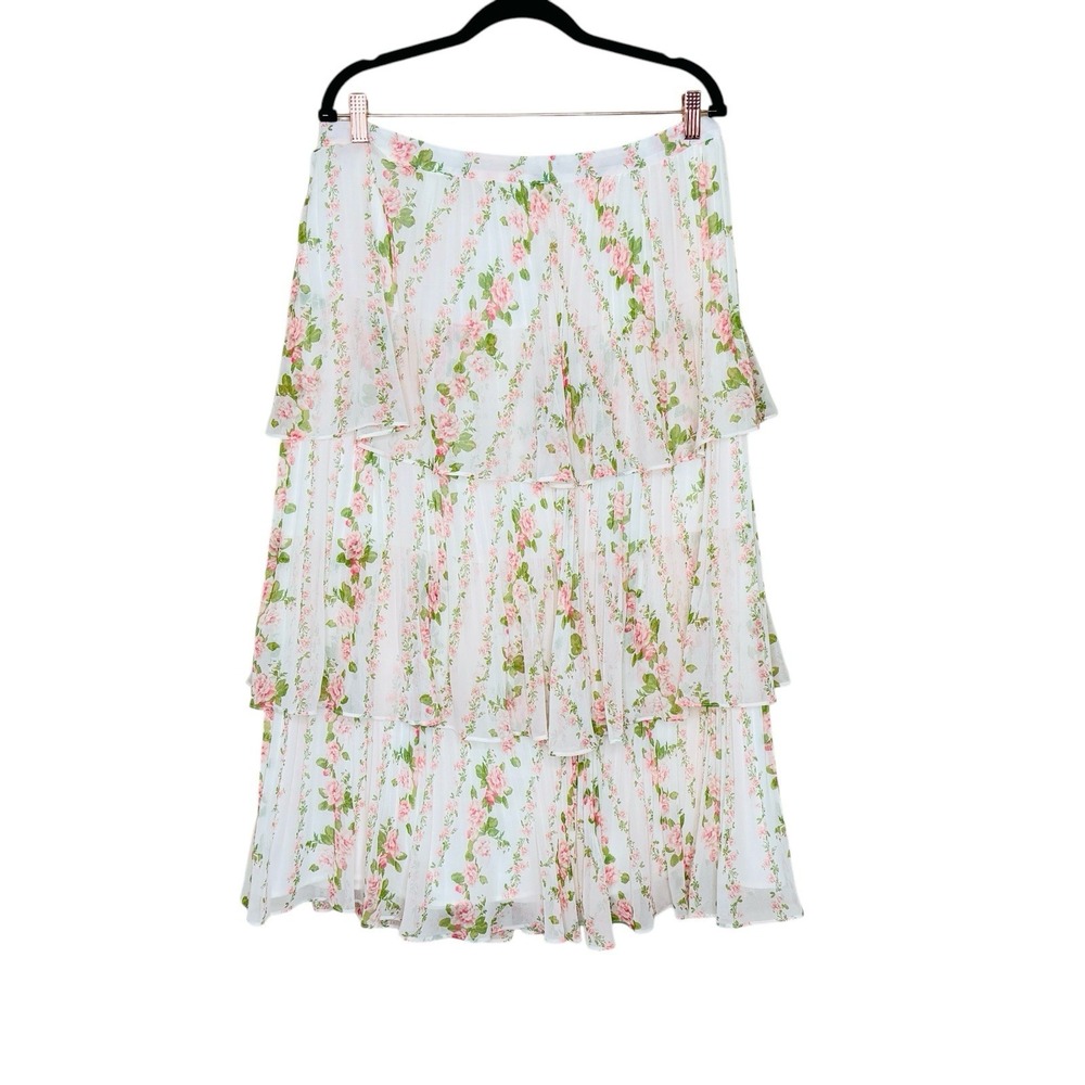 Rachel Parcell Floral Tiered Midi Skirt - Pink and Green